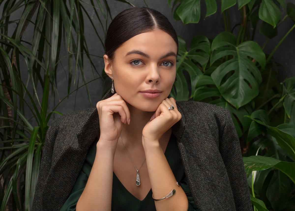 sibeal wearing her favourite connemara marble jewellery