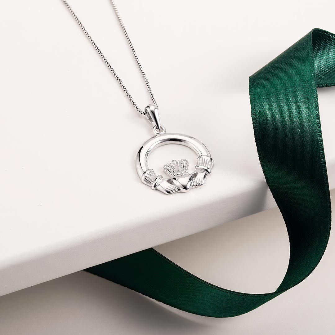 styled image of sterling silver claddagh necklace s4683 from Solvar