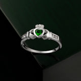 styled image of sterling silver claddagh emerald ring s2594