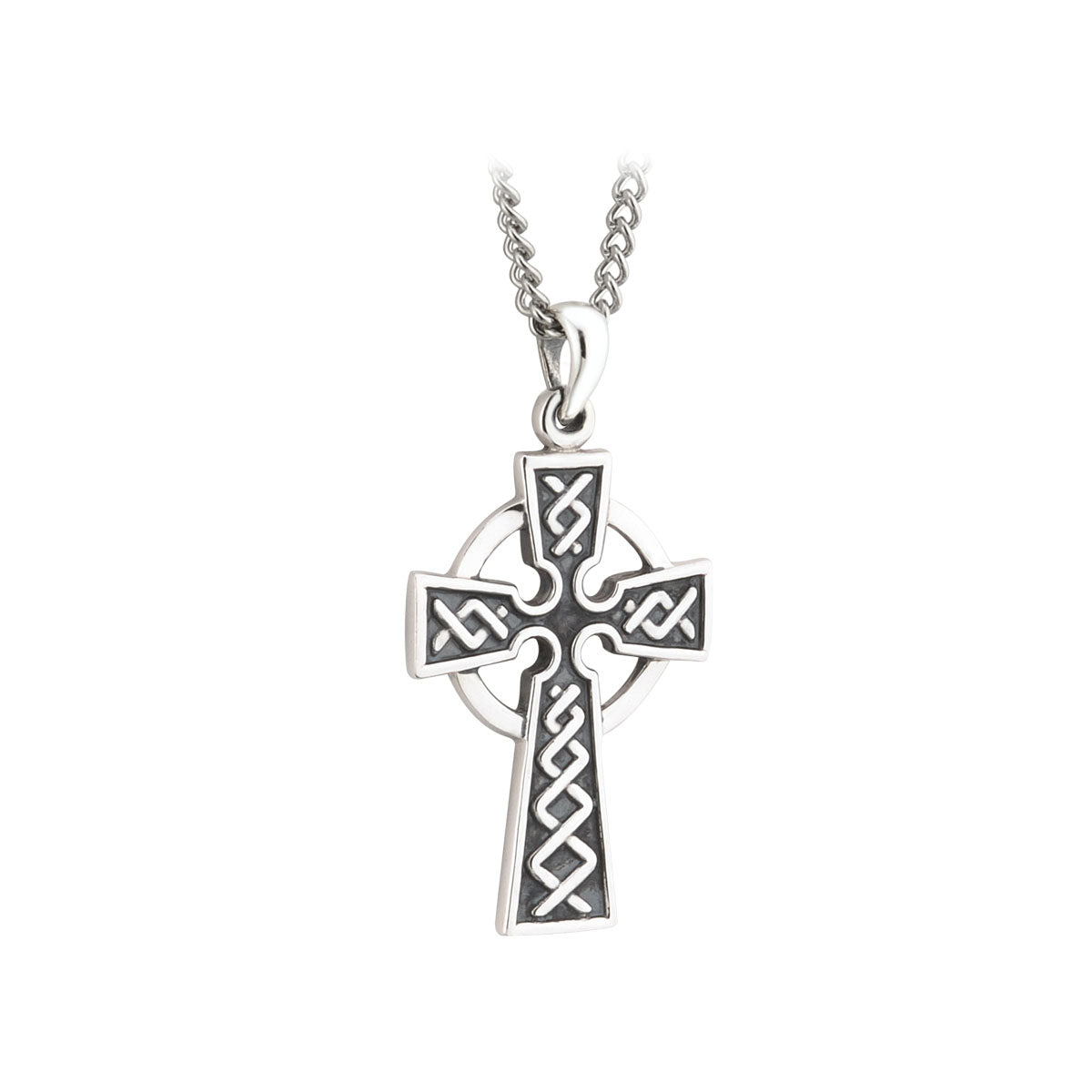  oxidised sterling silver Celtic cross pendant s44761 on a heavy chain from Solvar