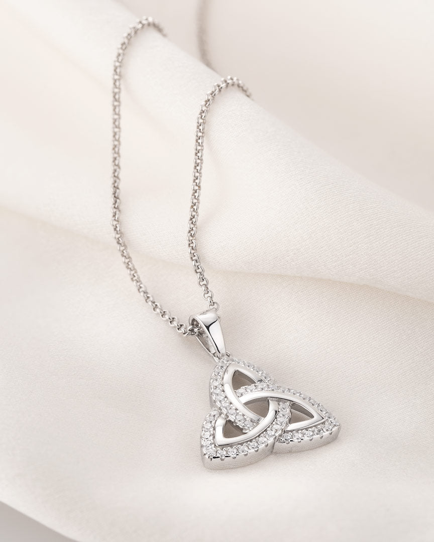 lifestyle image of cz trinity knot necklace s46043 on the light background