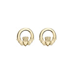 plain image of solvar gold small claddagh stud earrings on the white background