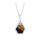 stock image of Sterling Silver Tiger Eye Hexagon Trinity Knot Necklace from Solvar