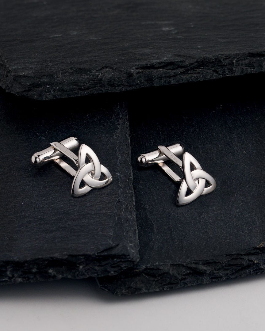 lifestyle image of Celtic Trinity Knot cufflinks in silver
