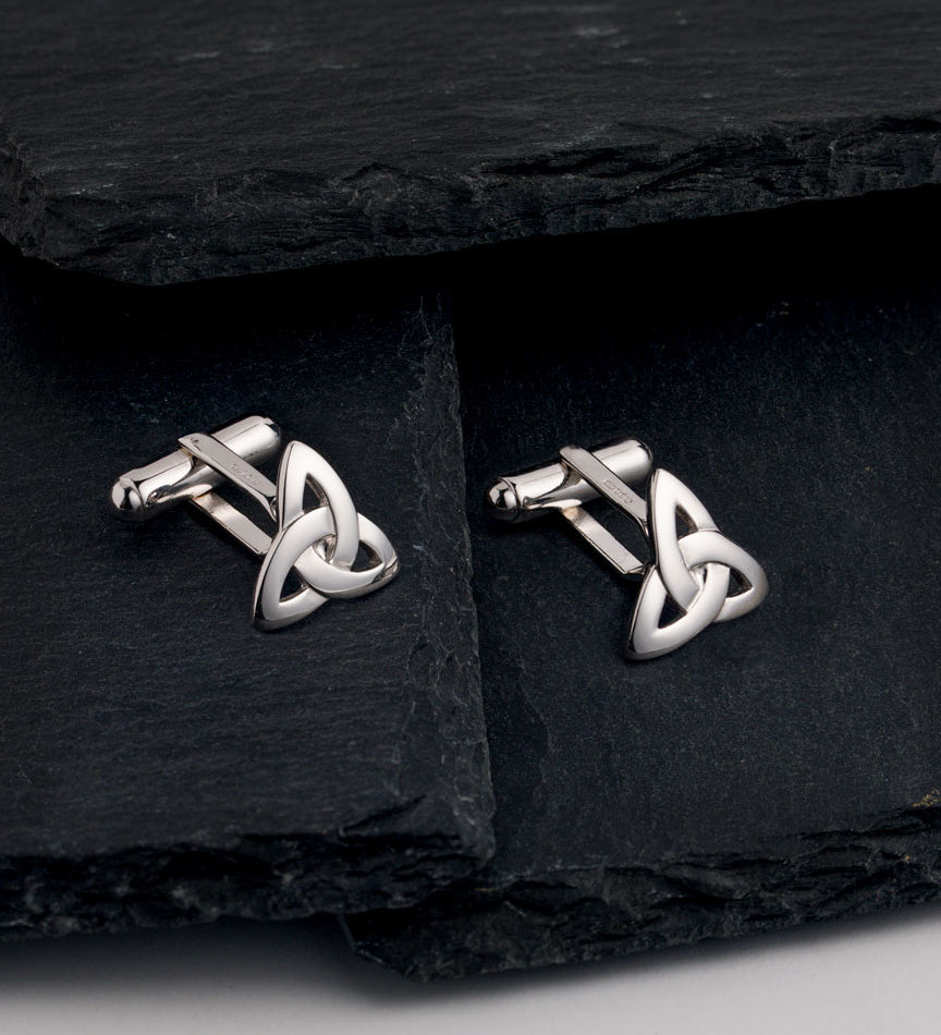 lifestyle image of Celtic Trinity Knot cufflinks in silver