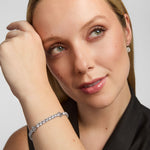 a woman wearing celtic cz tennis bracelet from Solvar
