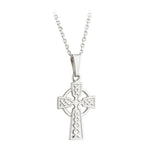 plain image of solvar white gold small celtic cross necklace on the white background