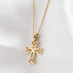 lifestyle image of womens gold Celtic cross necklace s47033 from Solvar